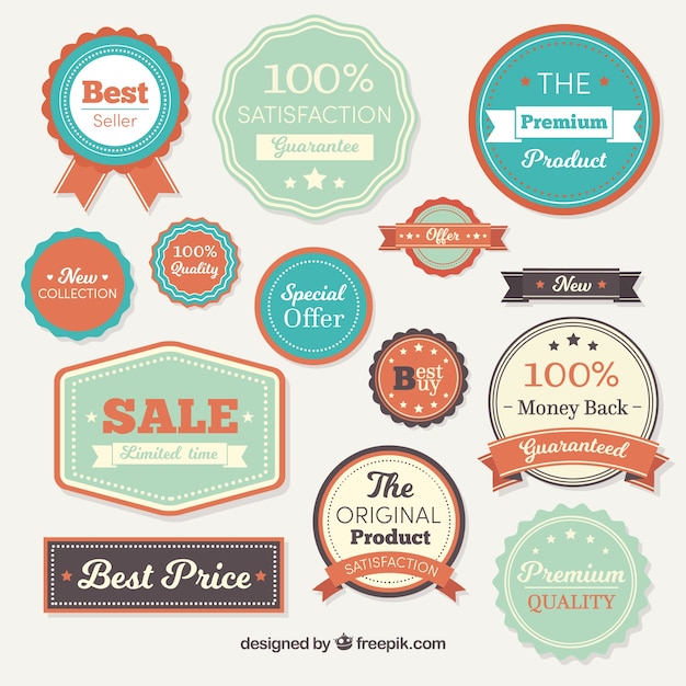 Gratis vector vintage set van verkoop badges