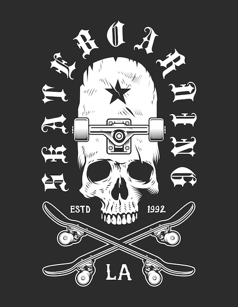 Gratis vector vintage skateboarden monochroom embleem