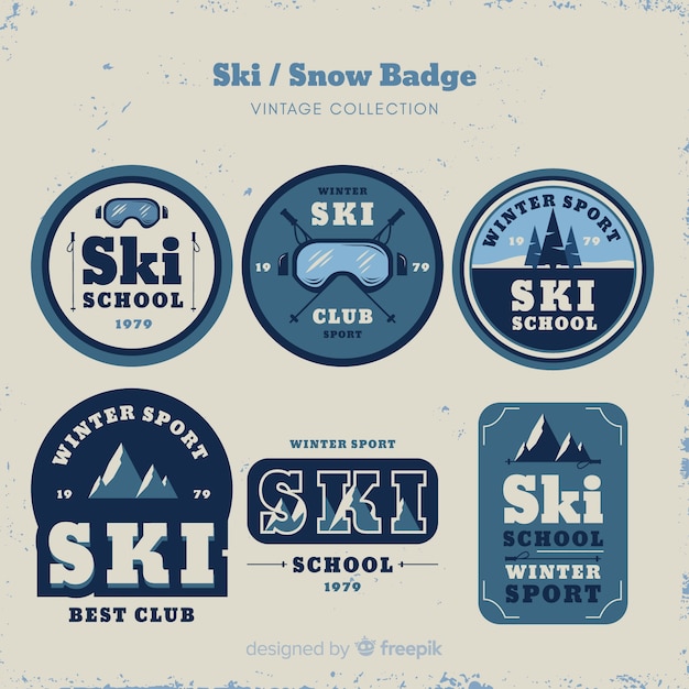 Gratis vector vintage ski en sneeuw badge collectie