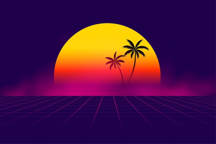 Gratis Vector vintage stijl digitale sci-fi landschap achtergrondontwerp