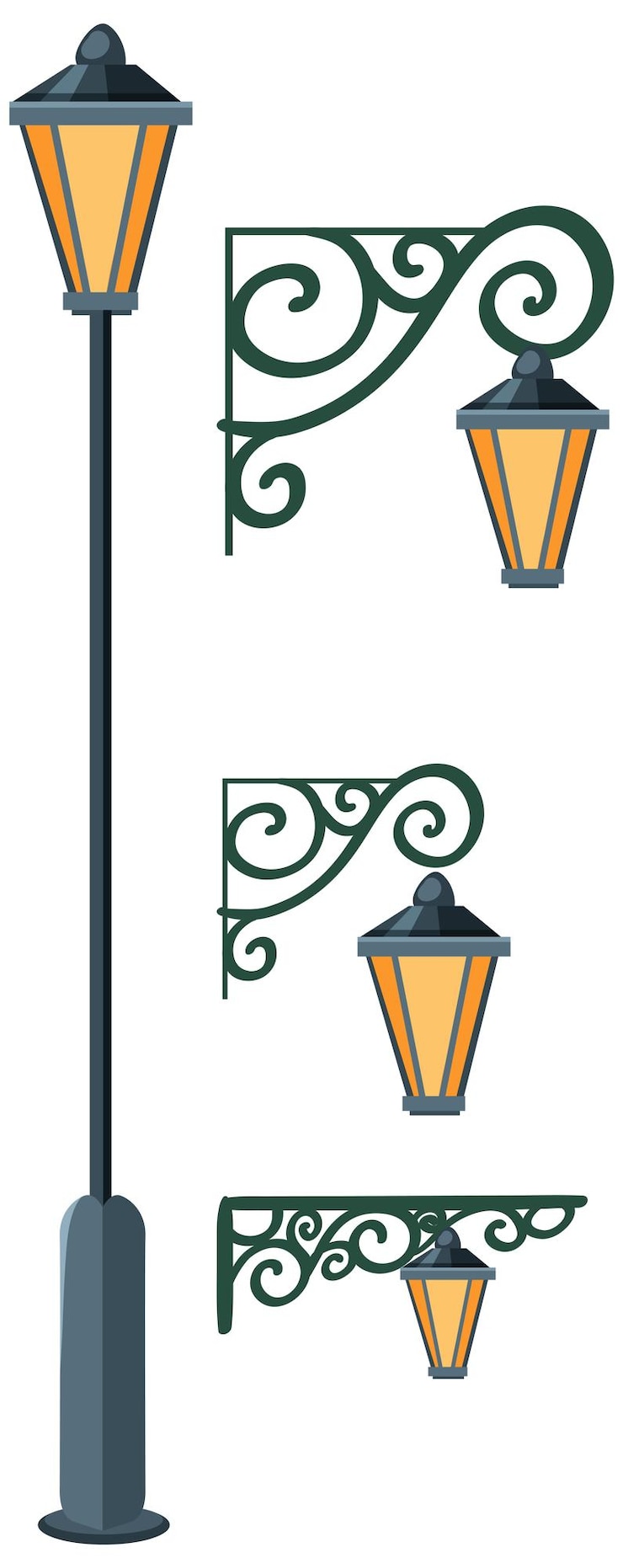 Gratis Vector vintage straatlantaarn vector set