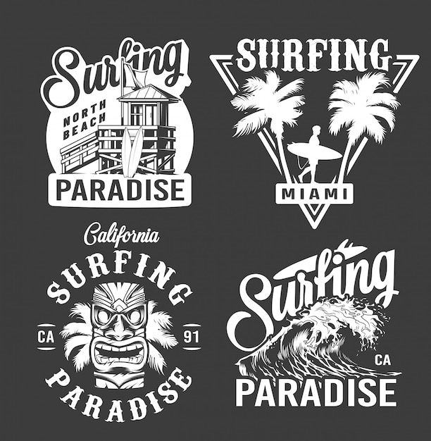 Gratis vector vintage surf monochrome emblemen