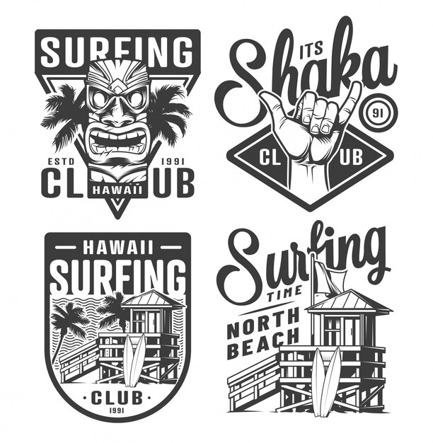 Vintage surfen logo's set