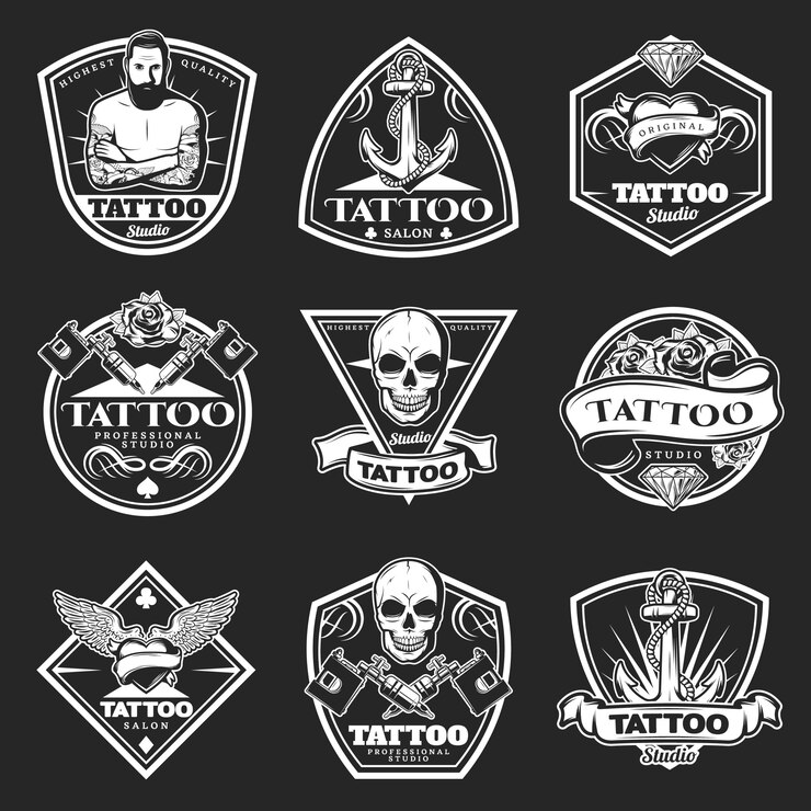 Gratis Vector vintage tatoo studio logo's instellen