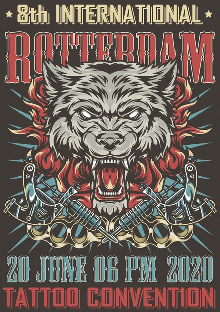 Vintage tattoo fest kleurrijke poster