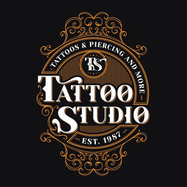 Gratis vector vintage tattoo studio logo sjabloon