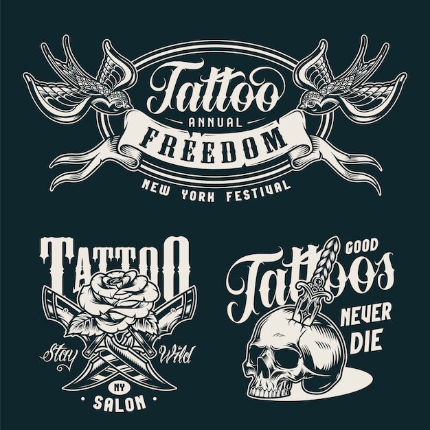 Vintage tattoo studio monochrome badges