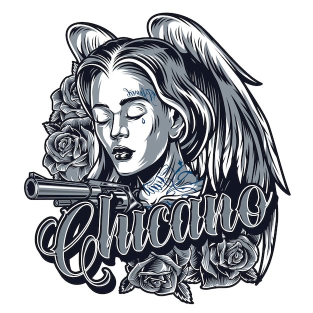 Vintage tattoo van mooi Chicano-meisje