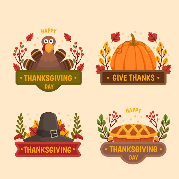 Gratis vector vintage thanksgiving badge-collectie