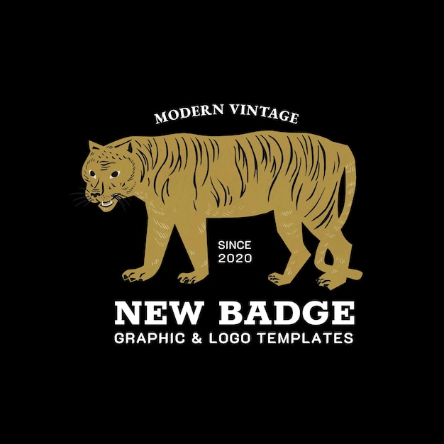 Gratis vector vintage tijger badge linosnede sjabloon