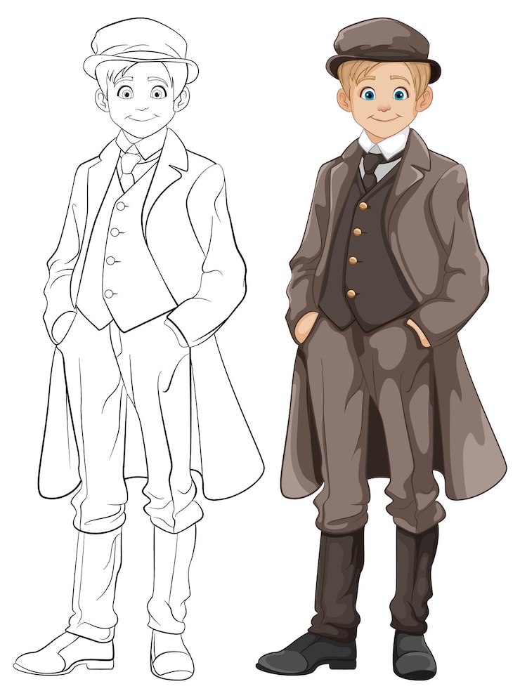 Gratis Vector vintage tweed pak met hoed cartoon personage