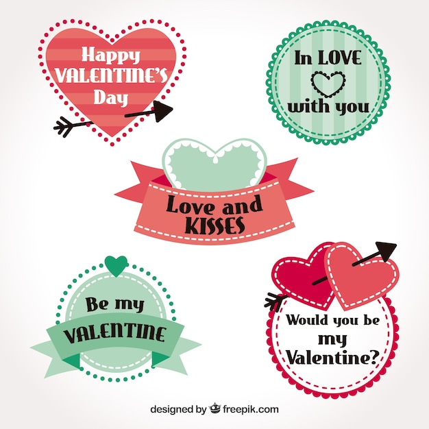 Gratis vector vintage valentijnsdag label / badge collectie