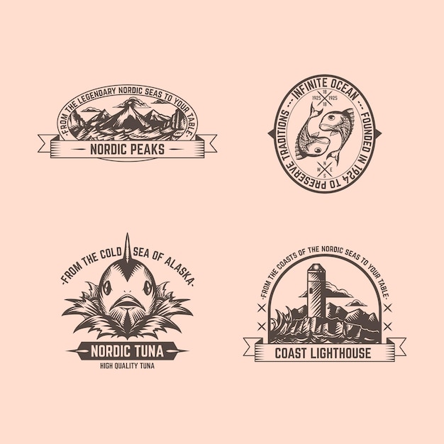 Gratis vector vintage vissen badge set