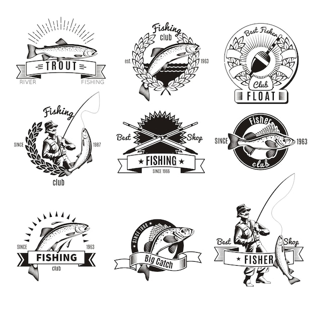 Vintage visserij logo set