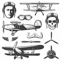 Gratis vector vintage vliegtuigen elementen instellen
