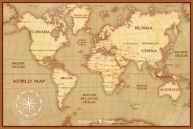 Gratis Vector vintage wereld kaart cartografie concept