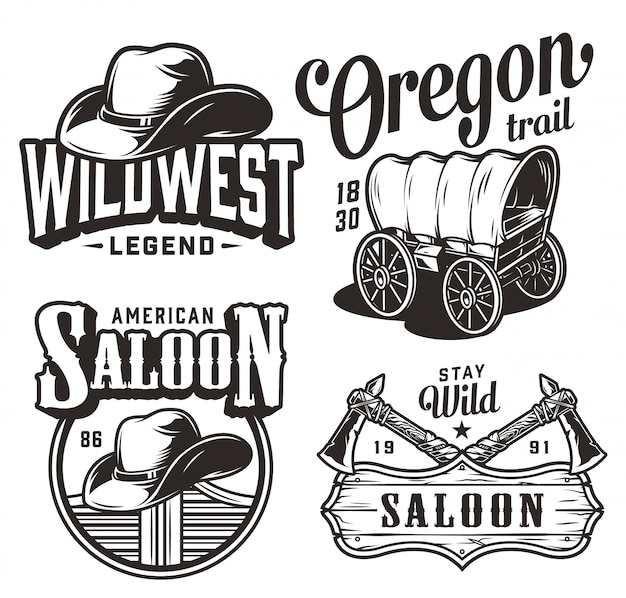 Gratis vector vintage wild west emblemen set