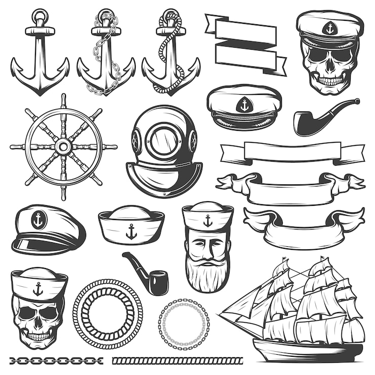 Gratis Vector vintage zeeman marineset