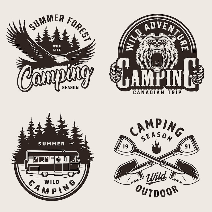 Gratis Vector vintage zomer camping emblemen