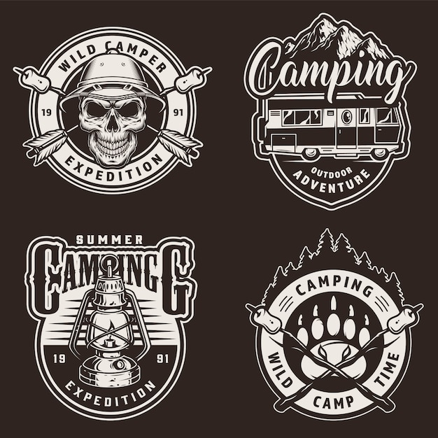 Gratis vector vintage zomer camping labels