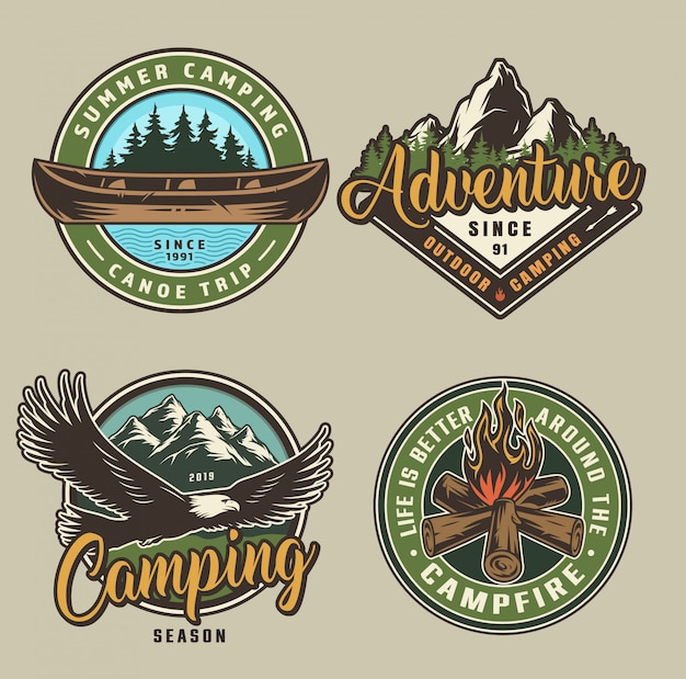 Gratis vector vintage zomer camping labels