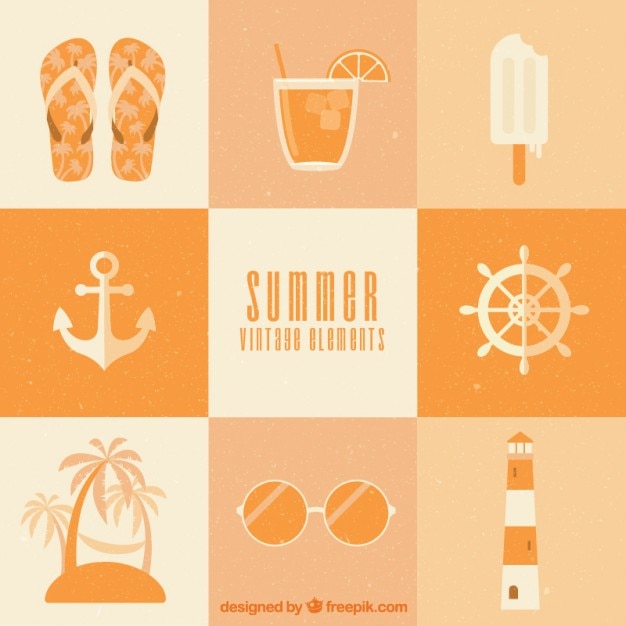 Gratis vector vintage zomer elementen in plat design