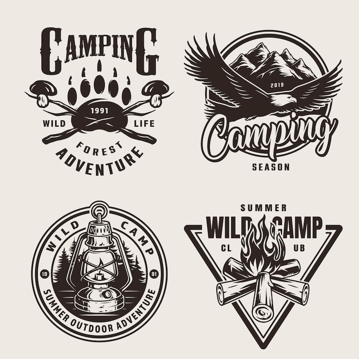 Gratis Vector vintage zomer outdoor avontuur emblemen