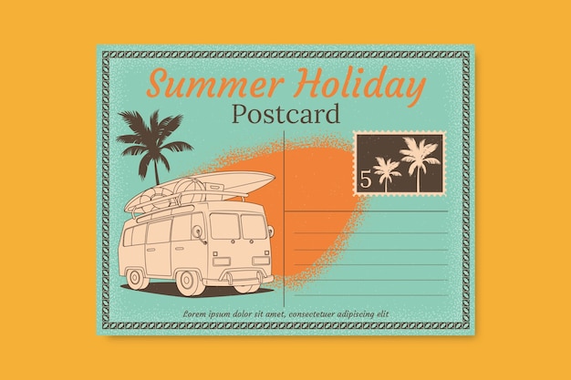 Gratis vector vintage zomervakantie ansichtkaartsjabloon