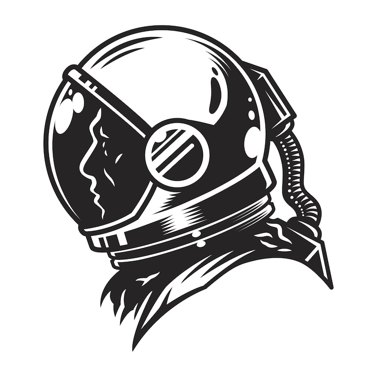 Gratis Vector vintage zwart-wit kosmonaut profiel weergavesjabloon