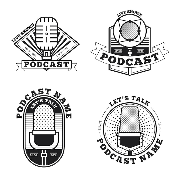 Gratis vector vintage zwart-wit podcast-logo