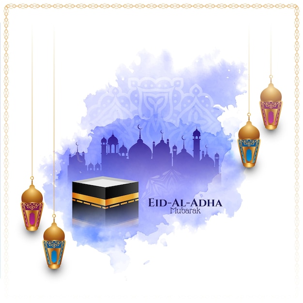 Gratis vector violet aquarel eid al adha mubarak islamitische cultuur achtergrond vector