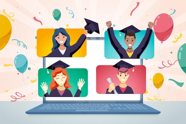 Gratis vector virtueel diploma-uitreiking concept