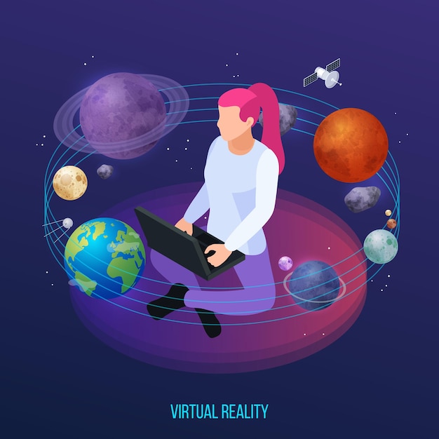 Virtuele augmented reality 360 graden isometrische compositie
