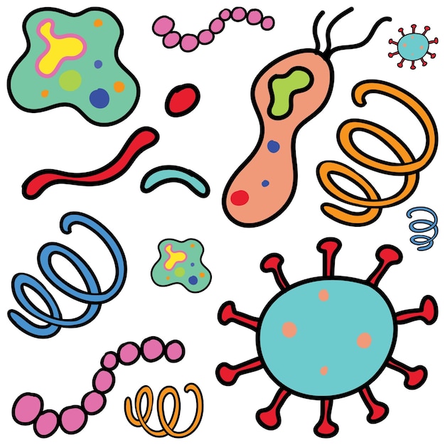 Gratis vector virus en bacteriën pictogrammen naadloos patroon