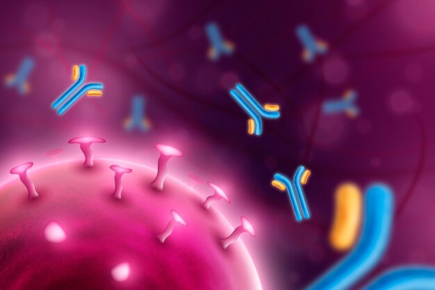 Virusdeeltjes die interageren met antilichaammoleculen - achtergrond