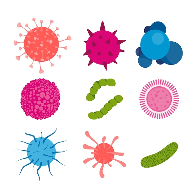 Gratis vector virussen en bacteriën onder de microscoop