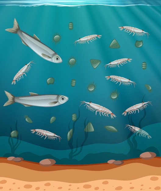 Gratis vector vis en plankton in het water