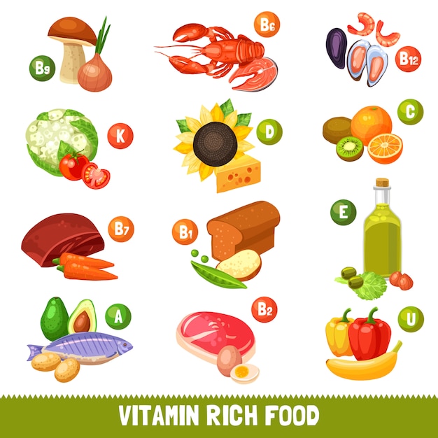 Gratis vector vitamin rich food products