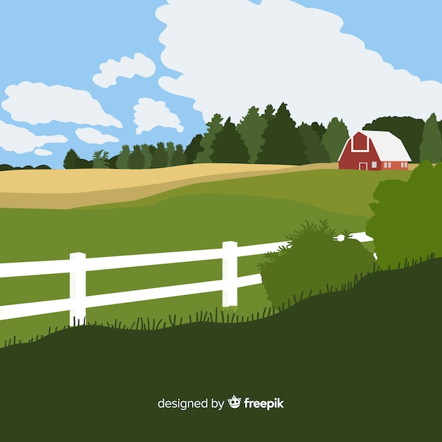 Gratis vector vlak boerenlandschap