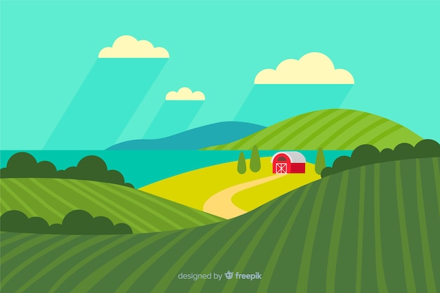 Gratis vector vlak boerenlandschap