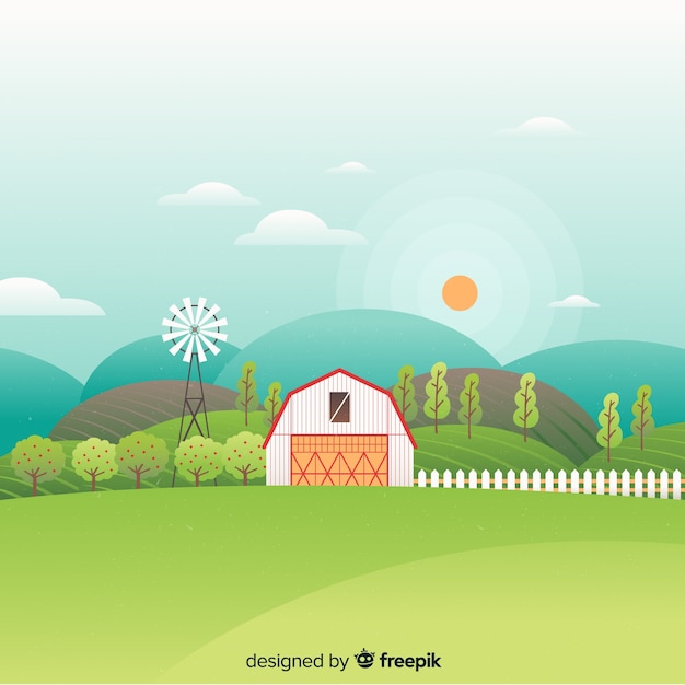 Gratis vector vlak boerenlandschap