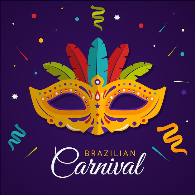 Vlak Braziliaans Carnaval met gouden masker