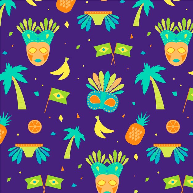 Gratis vector vlak braziliaans carnaval-patroon