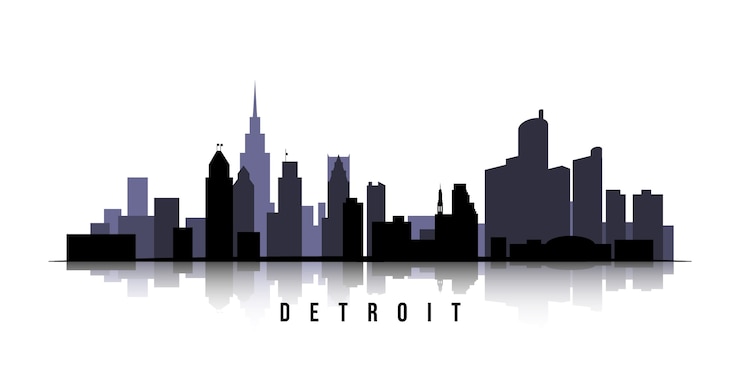 Gratis Vector vlak de skyline van detroit silhouet