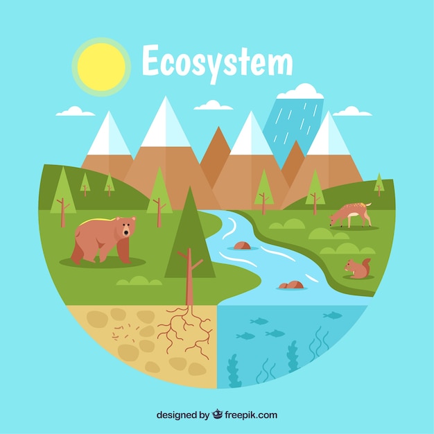 Gratis vector vlak ecosysteemconcept met rivier