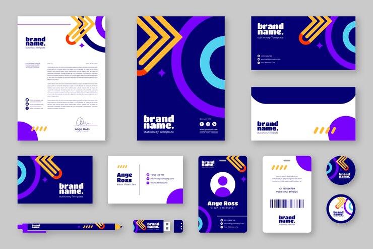 Gratis Vector vlak ontwerp business stationery sjabloon