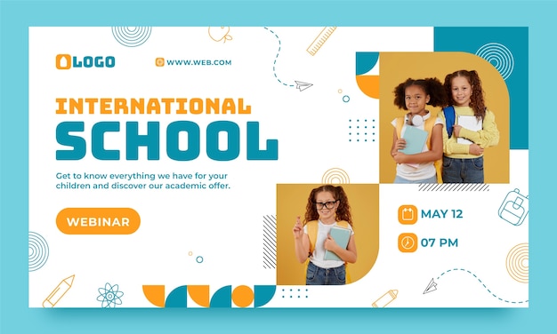 Gratis vector vlak ontwerp internationale school webinar sjabloon