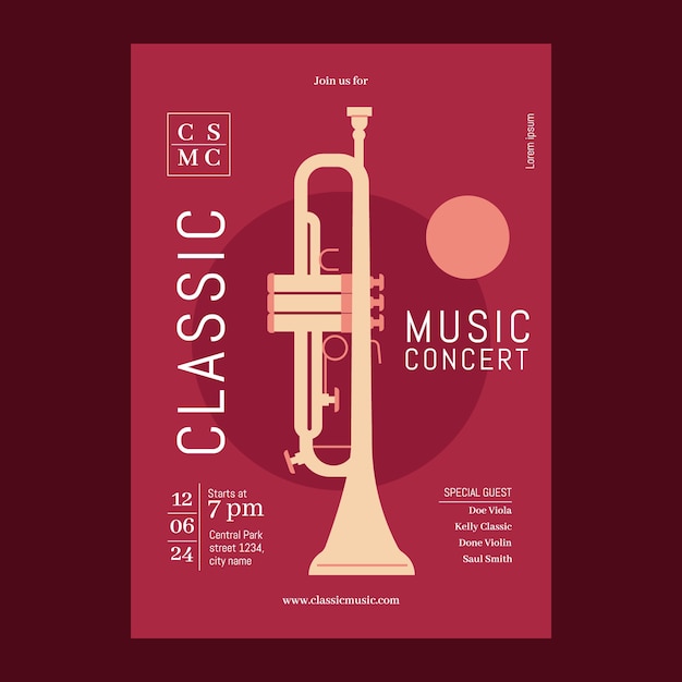 Vlak ontwerp orkest concert poster sjabloon