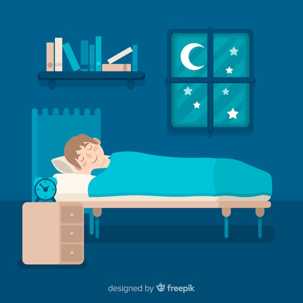 Gratis vector vlak persoon slapen in bed