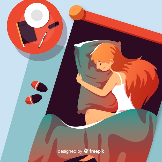 Gratis vector vlak persoon slapen in bed